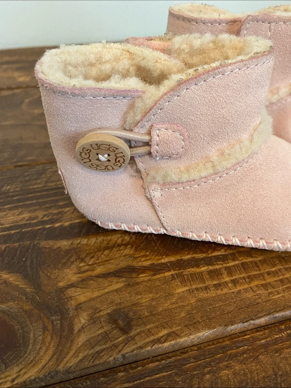 UGG Pink Suede Shearling Baby Booties